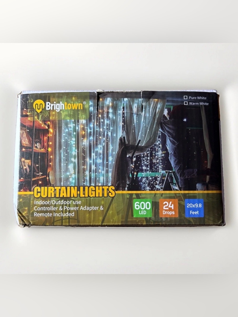 600 LED Curtain Lights 20Ftx9.8Ft Color: White Lights with Remote 24 Drops